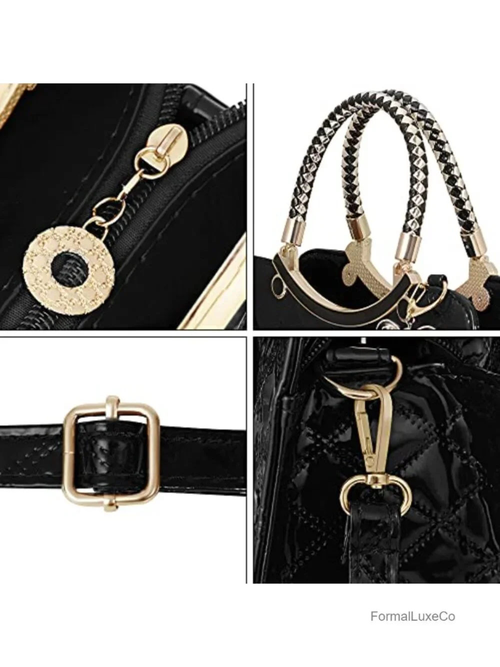 TIBES Shiny Patent Leather Satchel Handbag Crossbody Bag